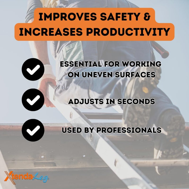 Xtenda-LegÂ® Ladder Leveler - Rubber Feet, Perfect for Extension Ladders, Stabilizer Attachments for Safe Use - Stable Platform for Uneven Ground - Easy Installation - OSHA Approved - 1 Pair - Image 2